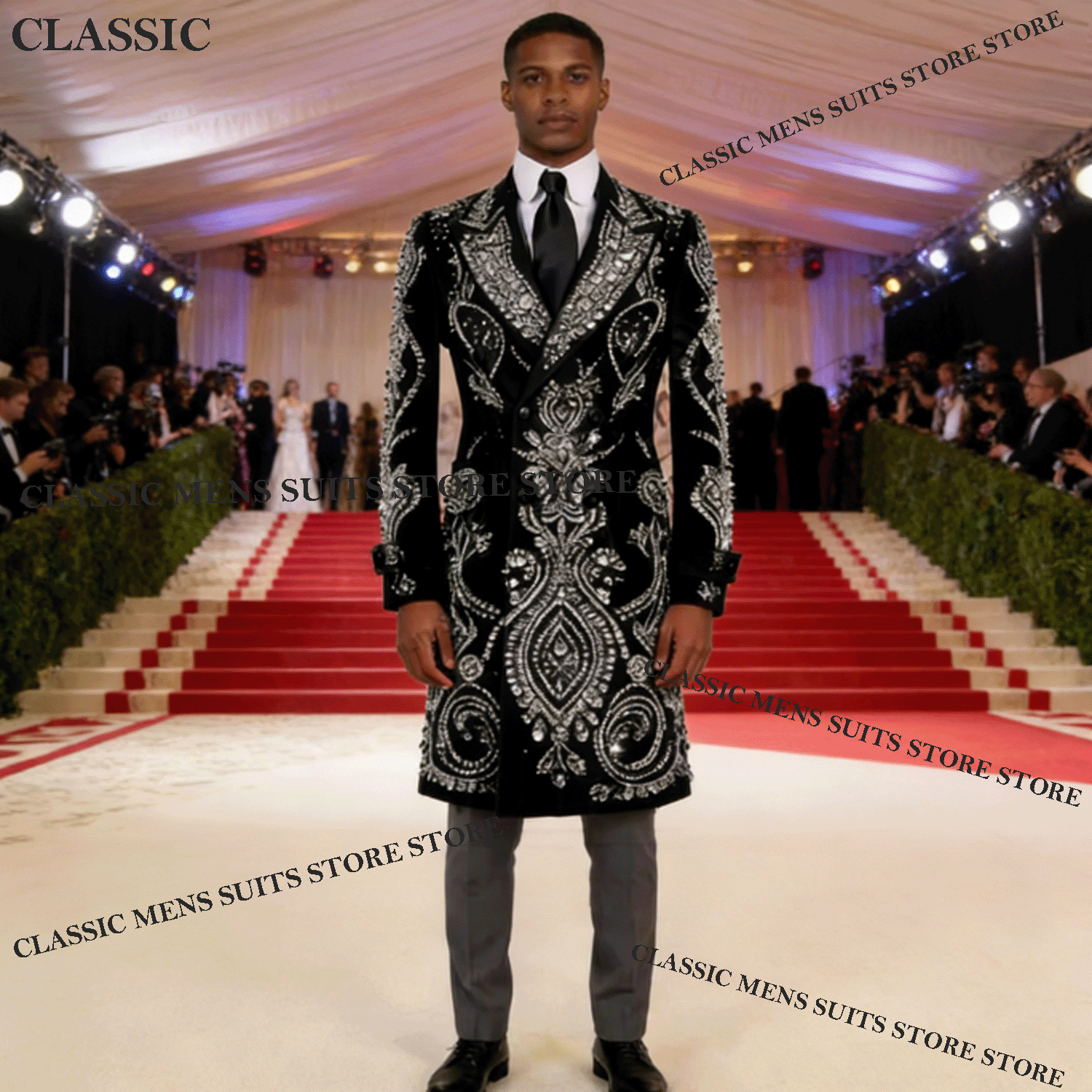 X Men Grooming - Customized Long Coat Men Suits Glitter