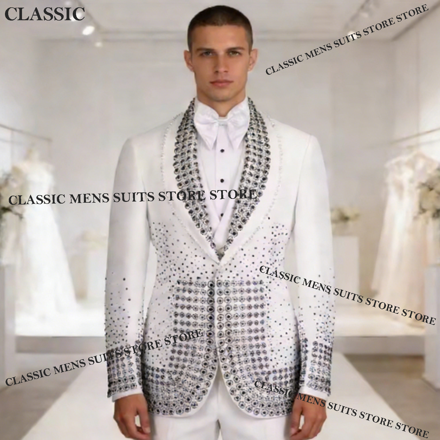 X Men Grooming - Customized Exquisite Sequins Peaked Lapel Long
